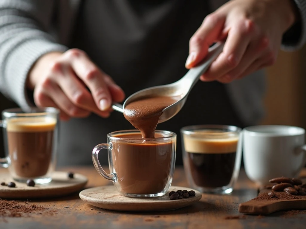 Whisking chocolate milk for spiked mocha cappuccino