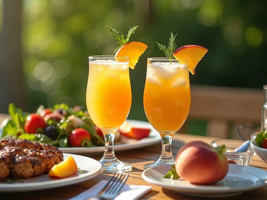 Peach Arnold Palmer cocktails served with a summer meal