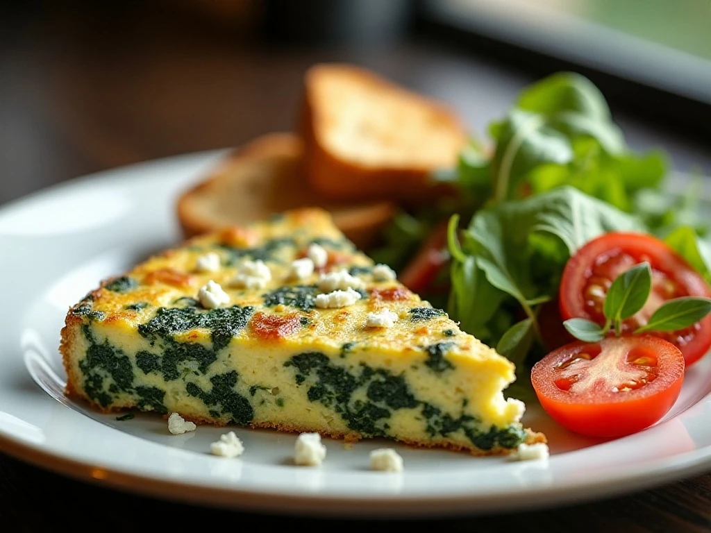 Spinach and feta frittata served with salad and toast