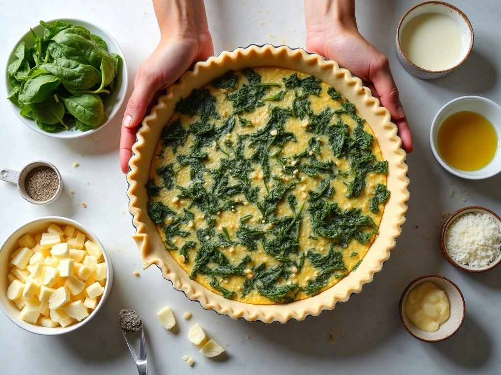 Ingredients for an easy spinach artichoke quiche