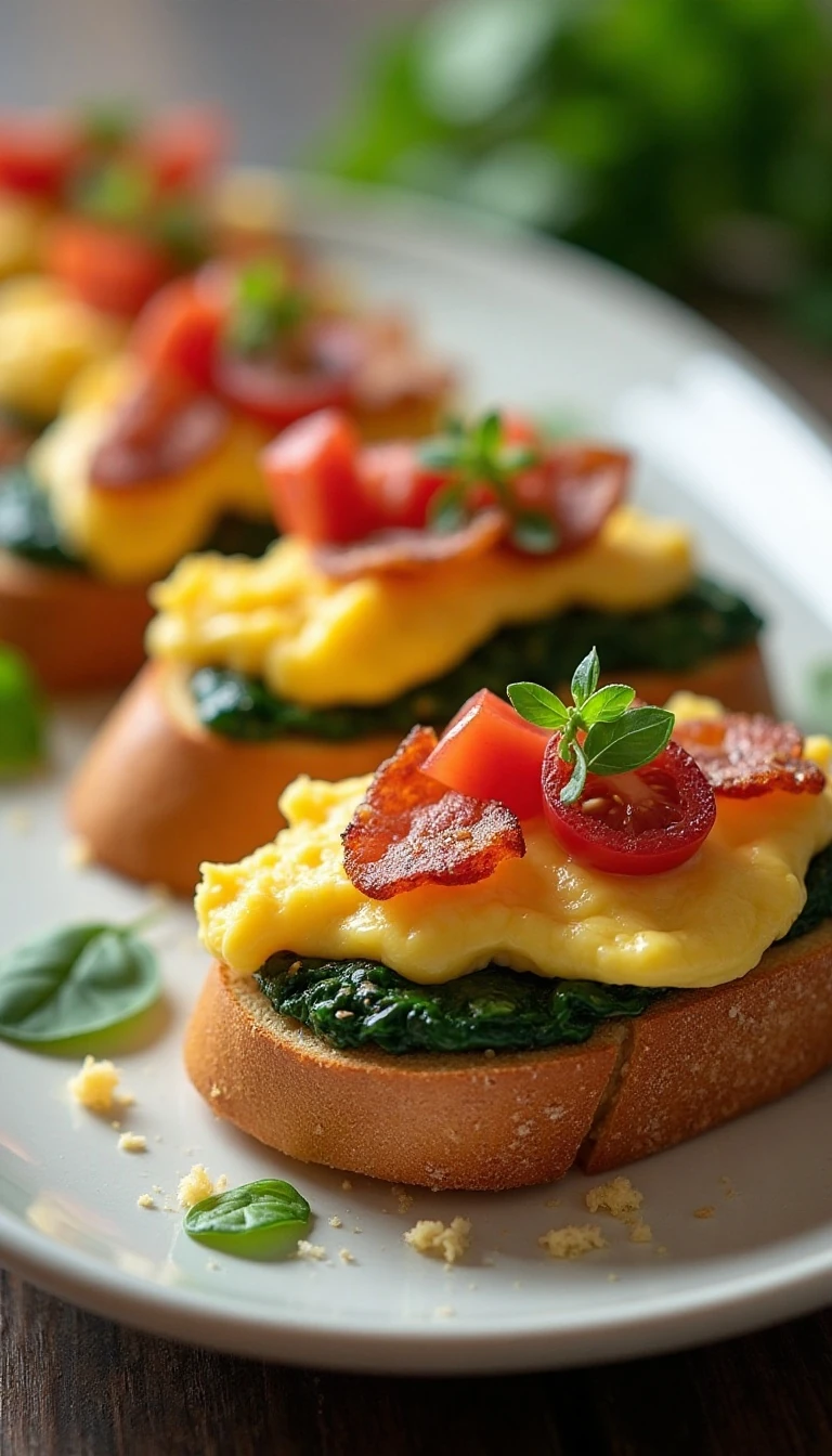 Spinach Bacon Breakfast Bruschetta Recipe