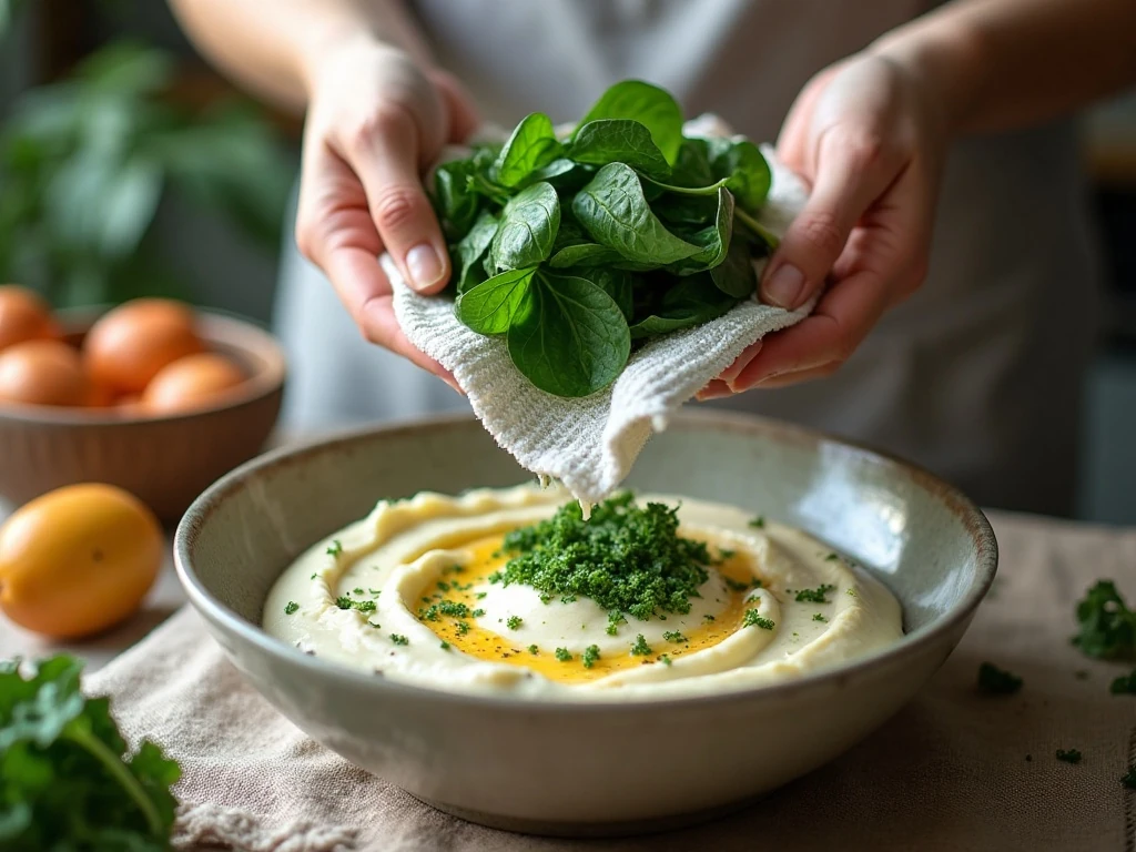 Squeezing thawed spinach dry before making spinach dip