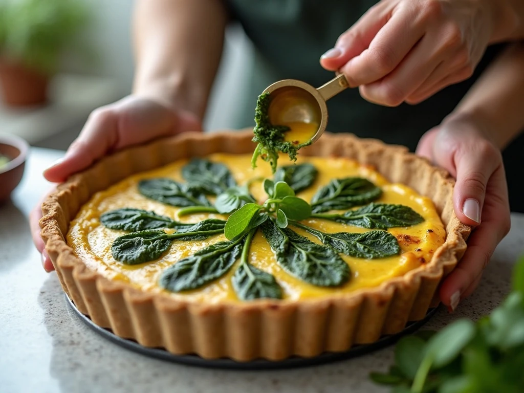 Preparing spinach and onion filling for quiche