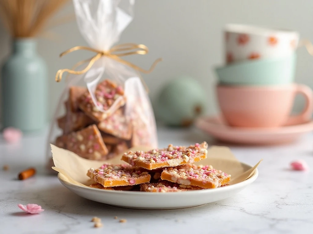 Spring pretzel bark prepared for serving or gifting