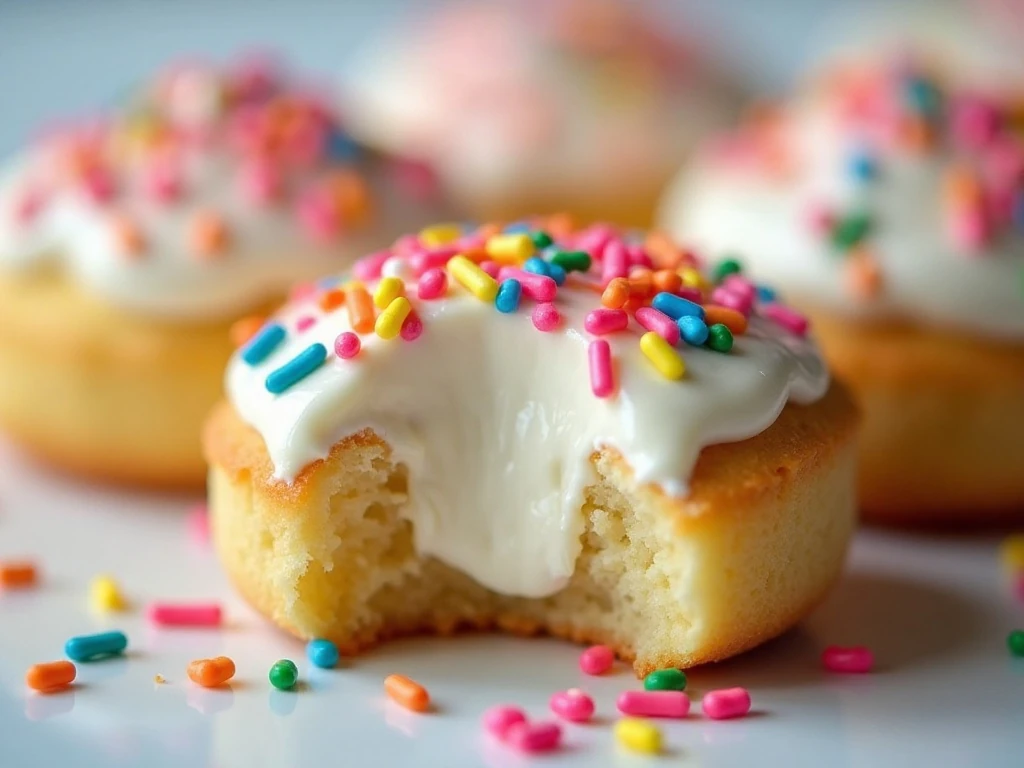 Close-up of rainbow sprinkles around the buttercream filling