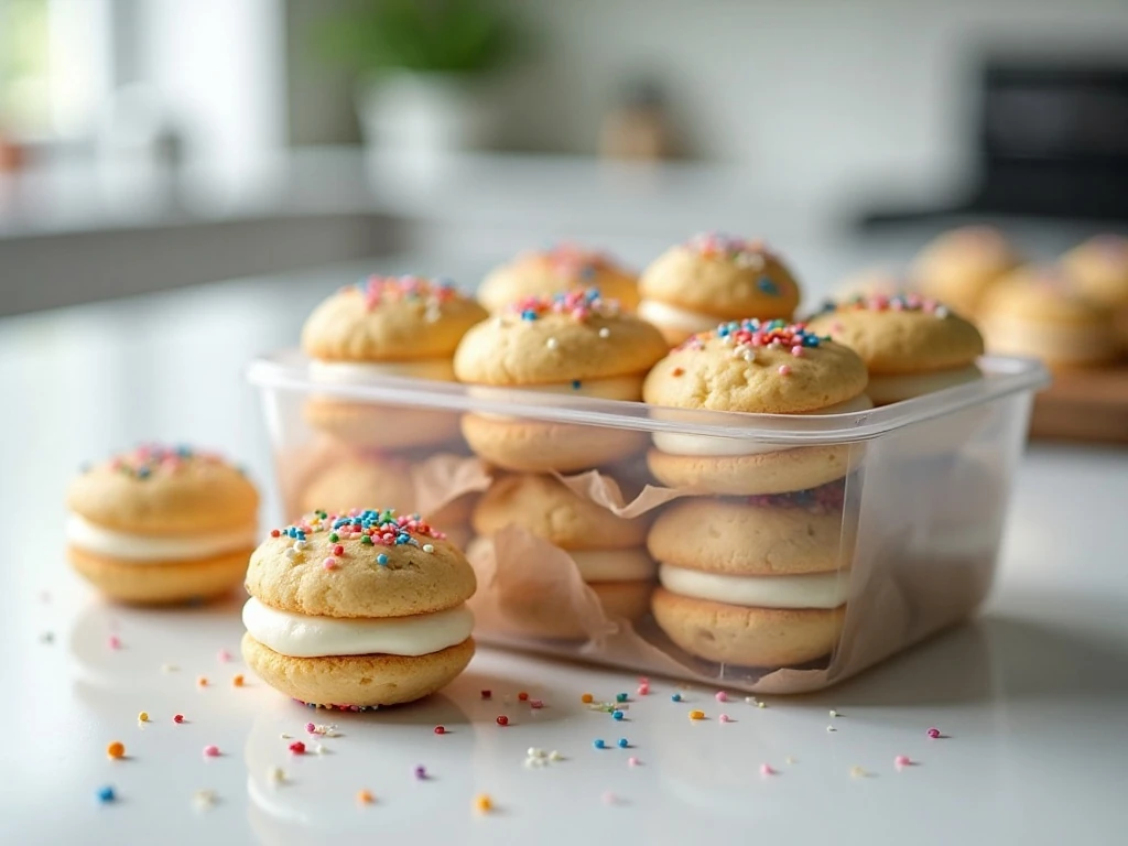 Stored Fun Sprinkle Whoopie Pies in an airtight container