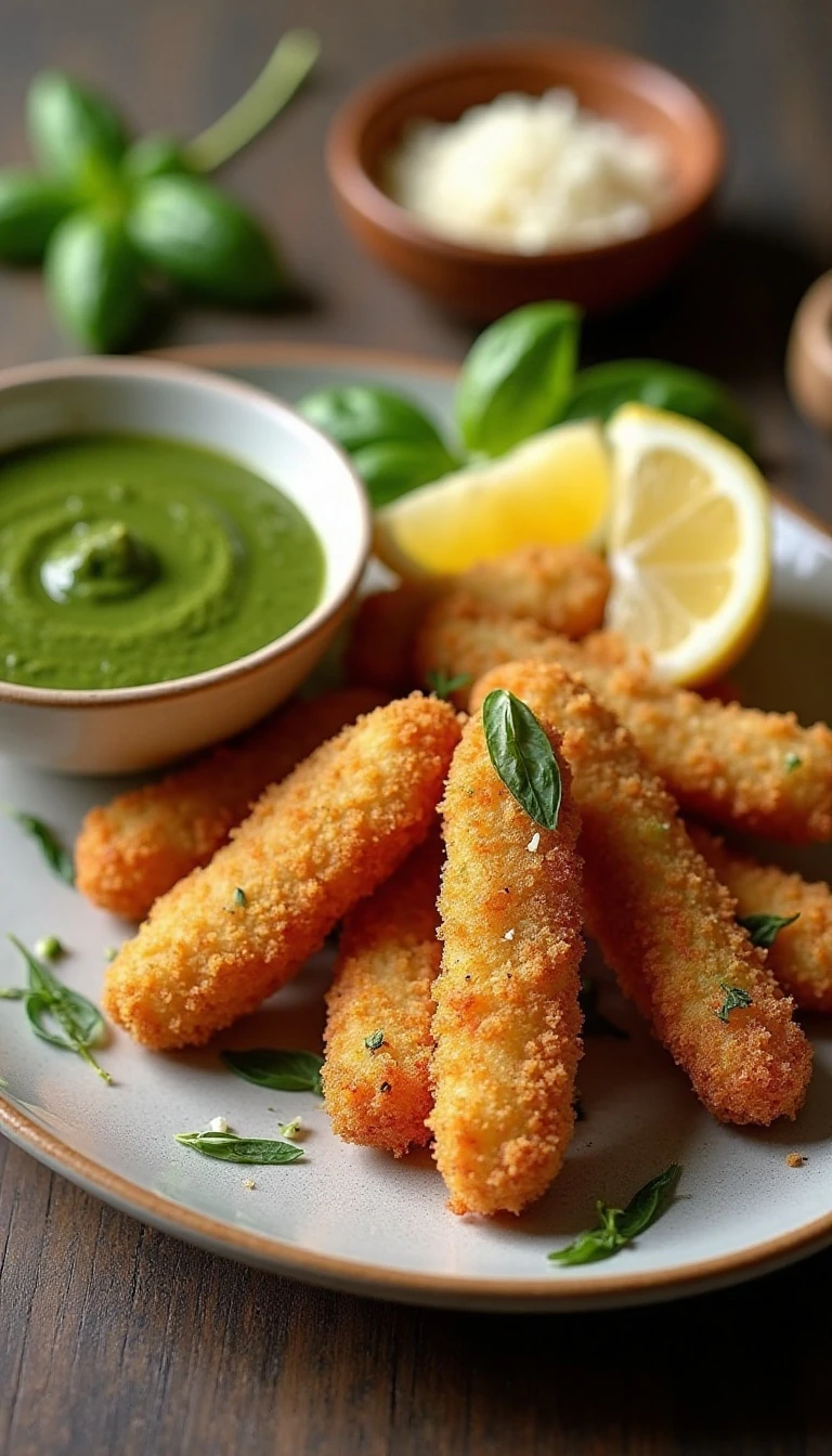 Crispy Steak Fingers with Pesto Sauce Recipe