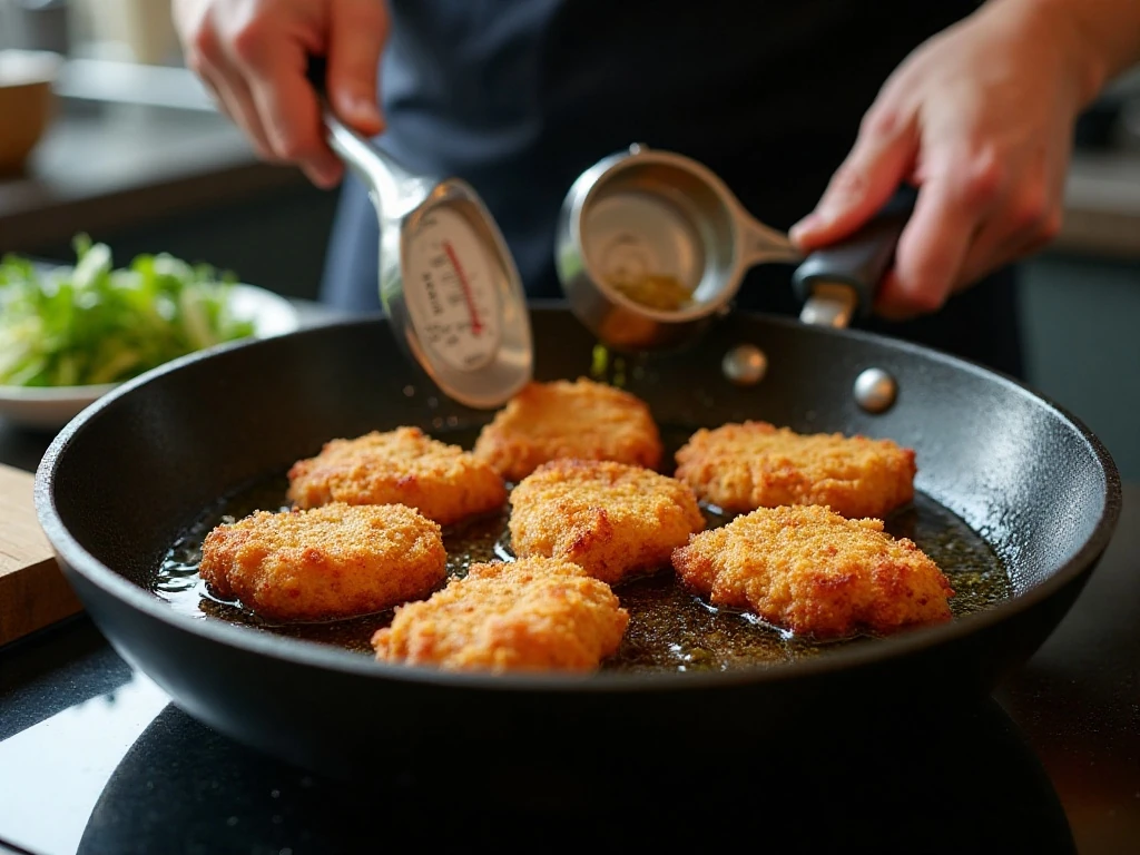 Breaded steak fingers shallow-frying until golden and crisp