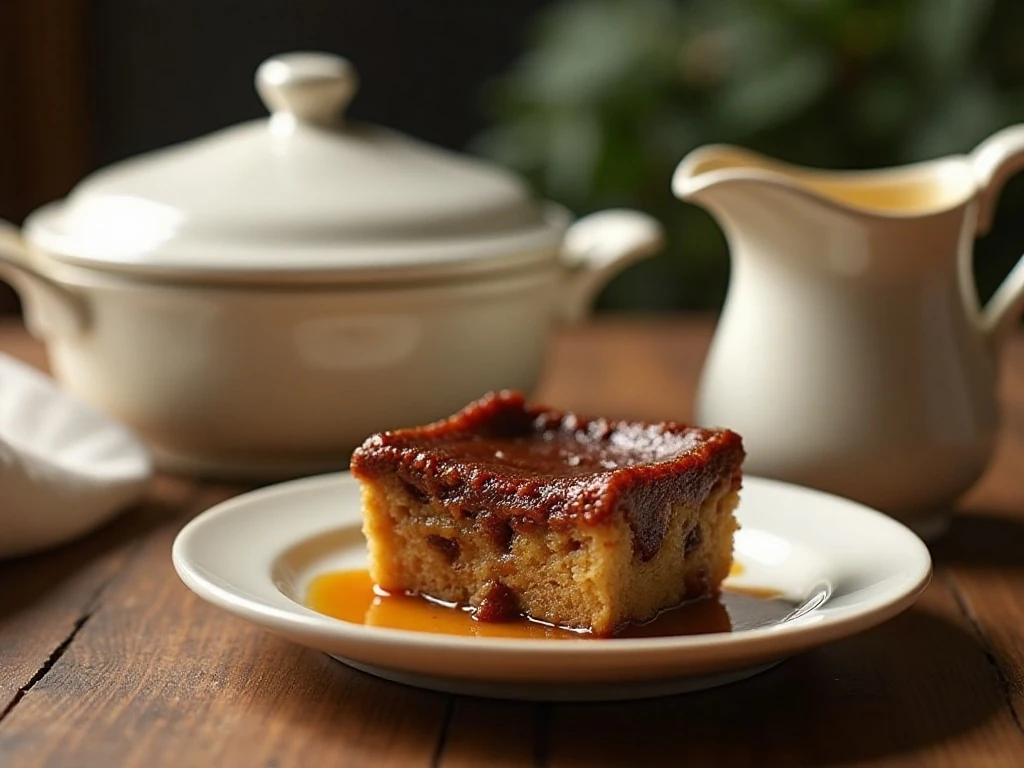 Reheated steamed molasses raisin pudding ready to serve