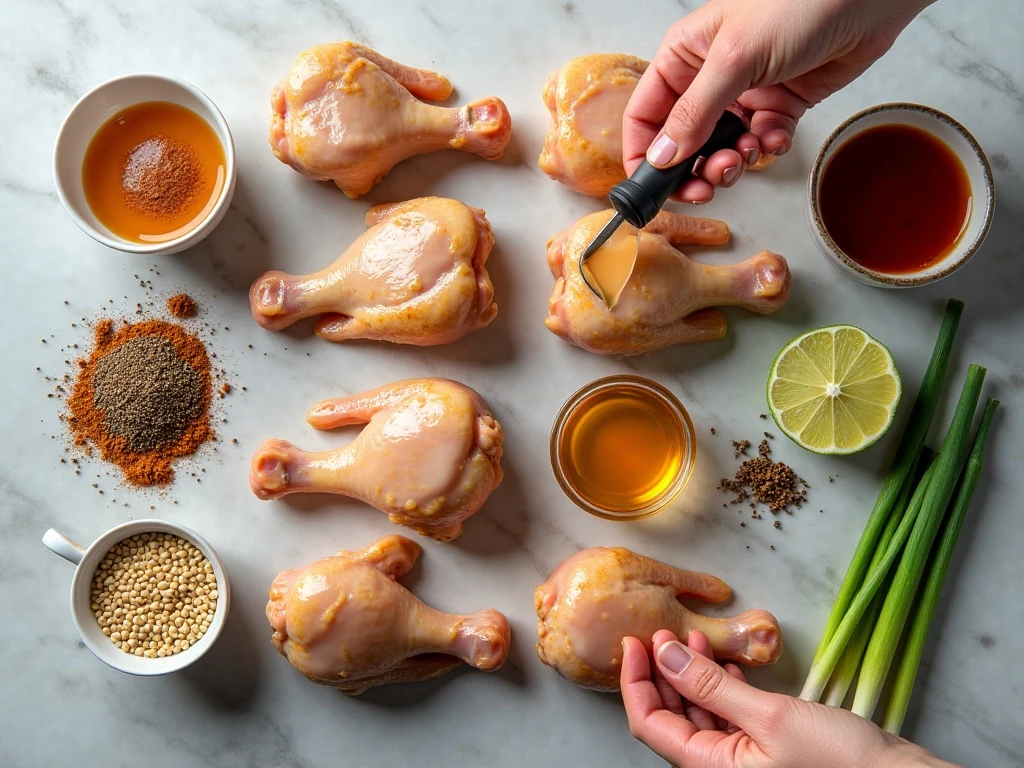 Ingredients for sticky glazed chicken drumsticks