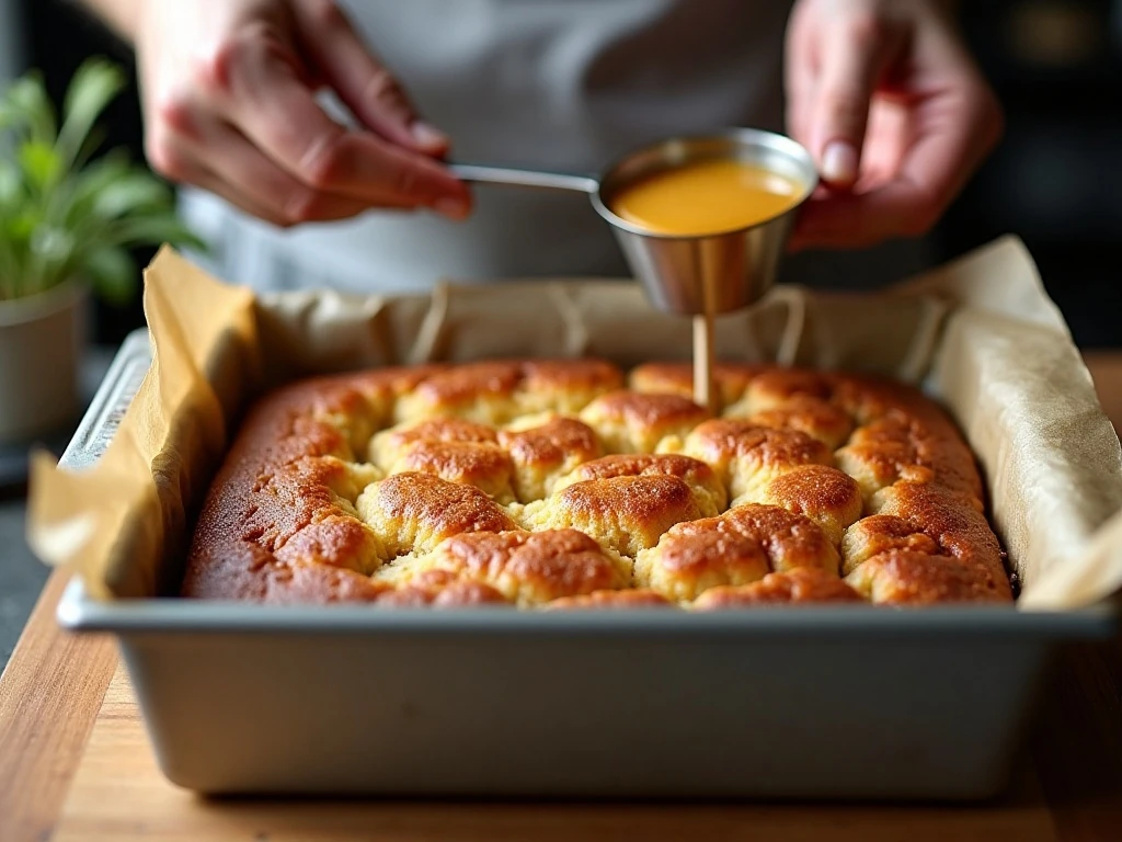 Testing the moist crumb of a freshly baked sticky toffee apple cake