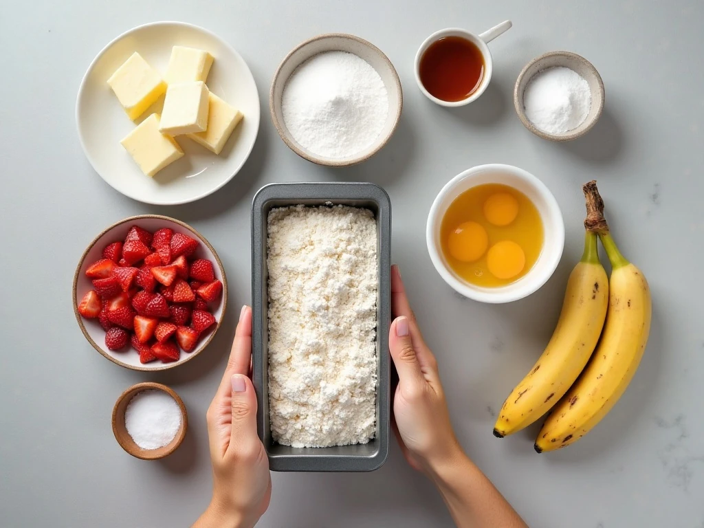 Ingredients for easy strawberry banana bread