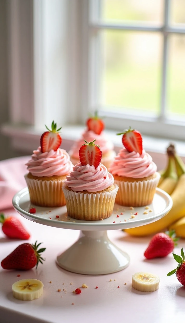 Easy Strawberry Banana Cupcakes Recipe with Fresh Berries