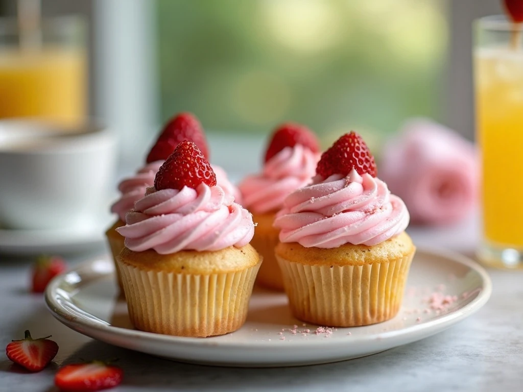 Strawberry banana cupcakes ready to serve