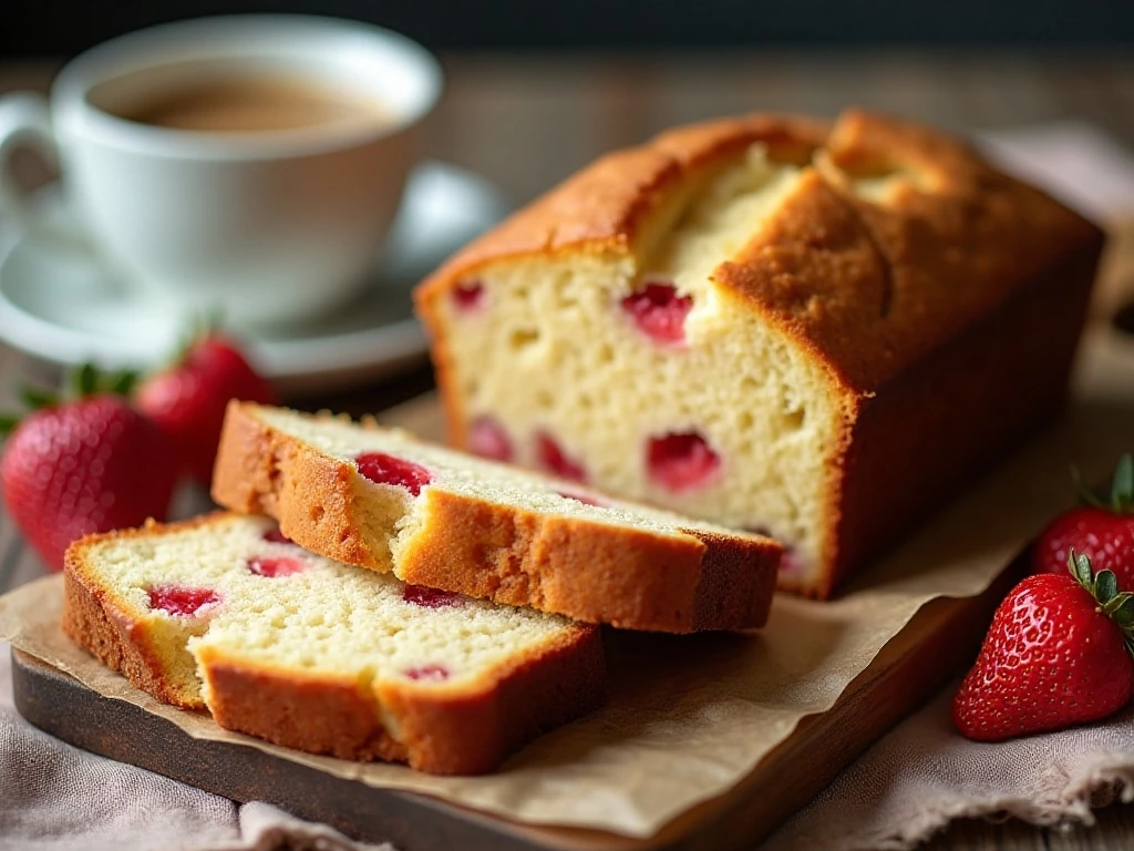Sliced homemade strawberry bread with fresh berries