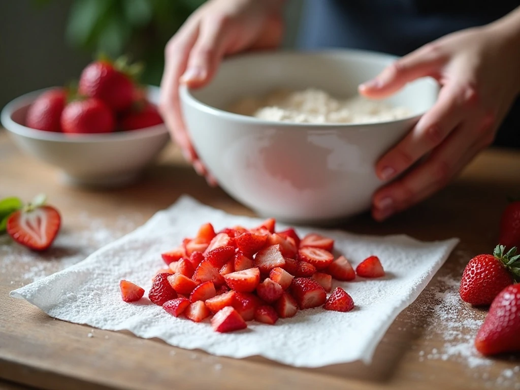 Dried diced strawberries prepared for strawberry bread