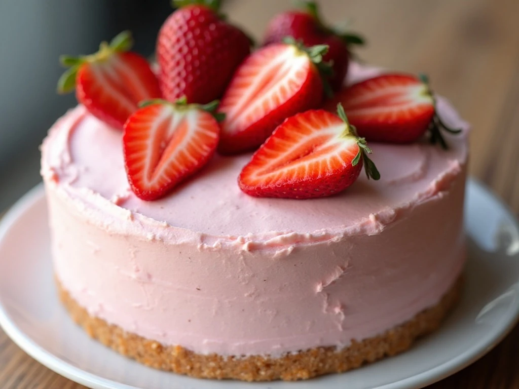 Strawberry buttercream cake decorated with fresh berries