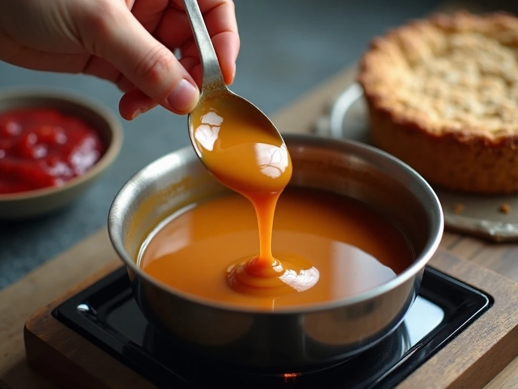 Melting caramel candies with evaporated milk for crumble bars