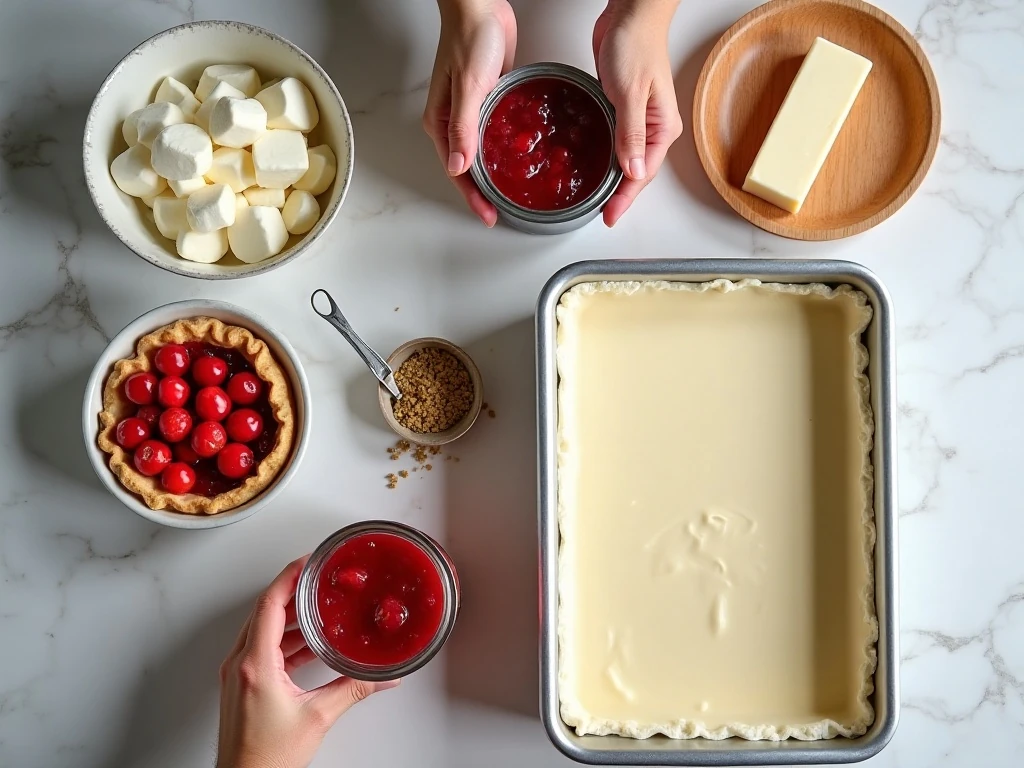 Ingredients for strawberry cherry dump cake