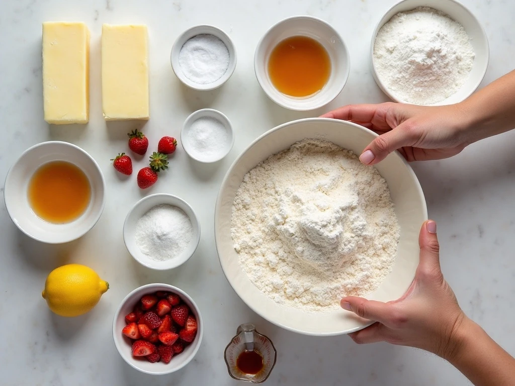 Ingredients for strawberry crumble cookie bars