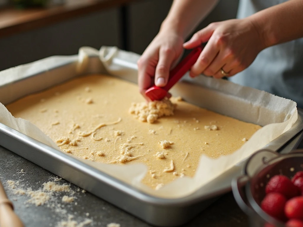 Preparing the cookie base for strawberry crumble bars