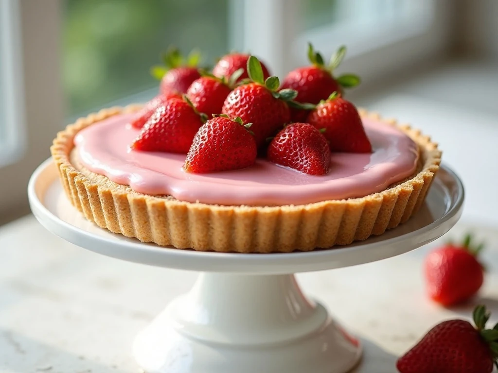 Whole no-bake strawberry Jello pie with fresh strawberries