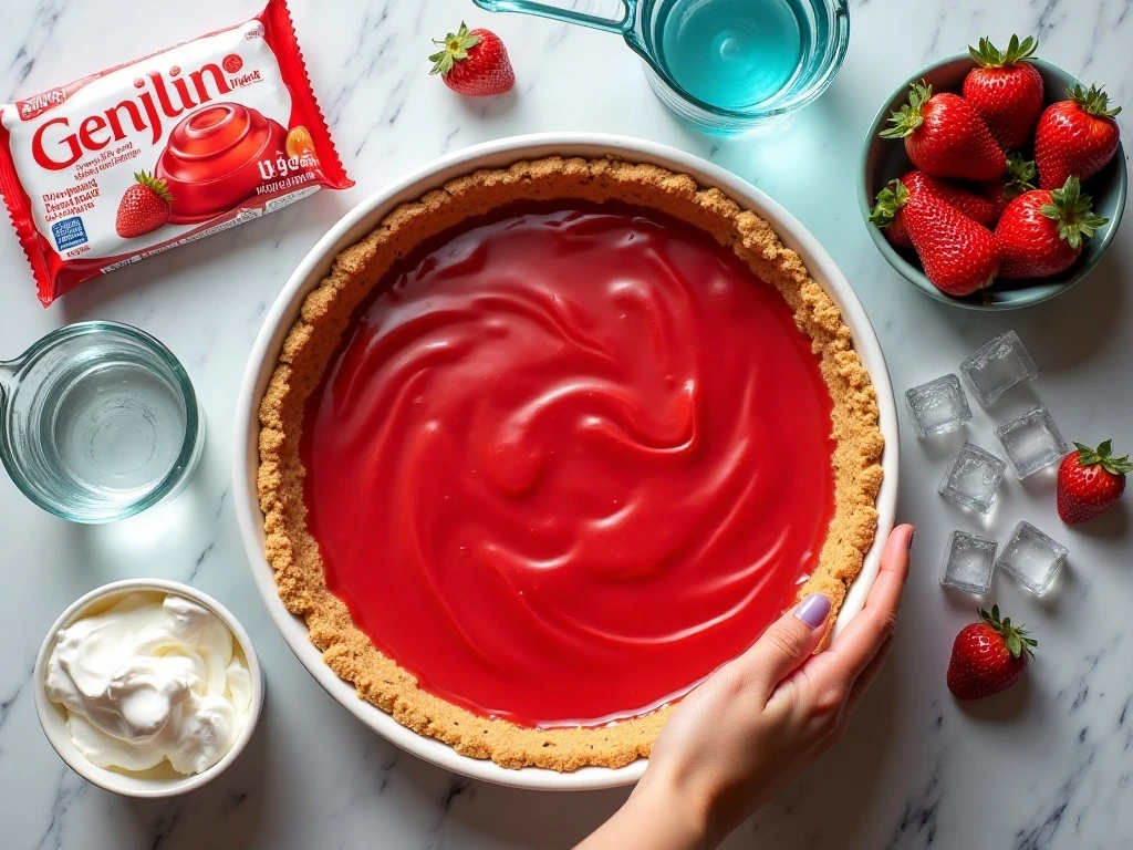 Ingredients for easy no-bake strawberry Jello pie