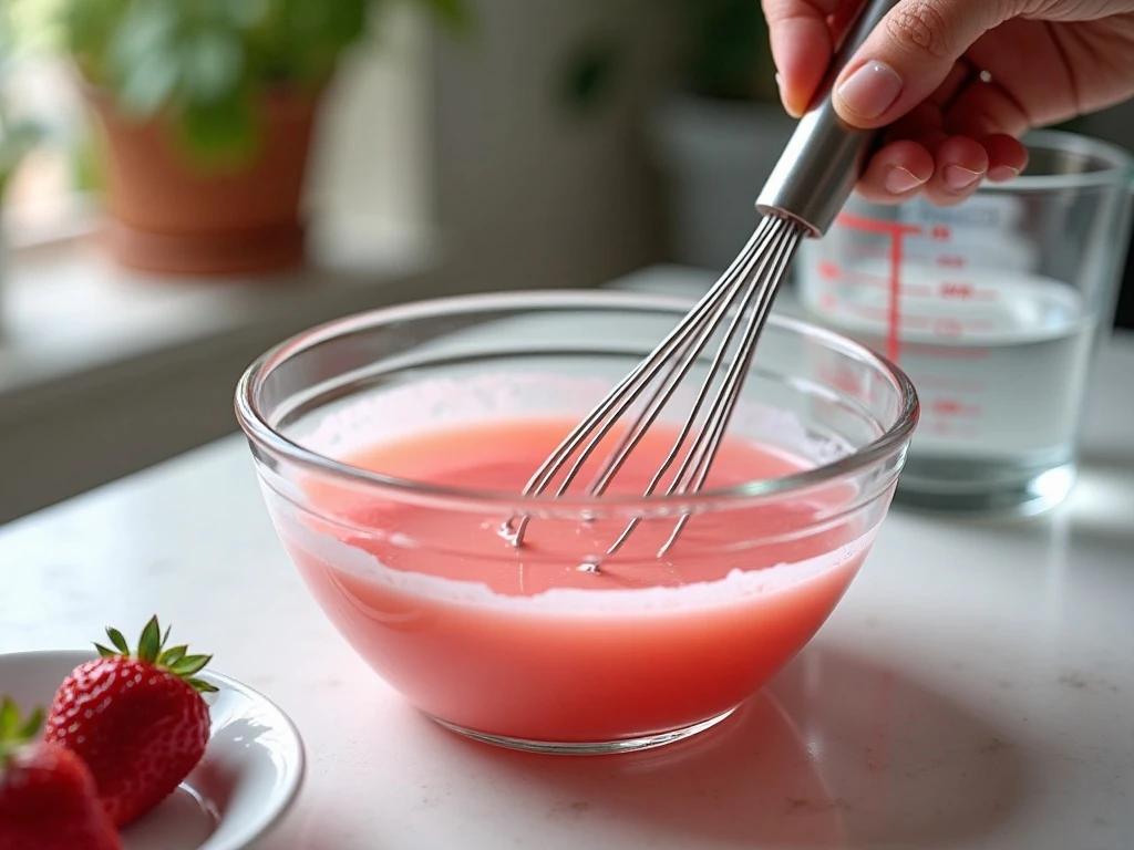 Whisking gelatin until smooth for strawberry pie
