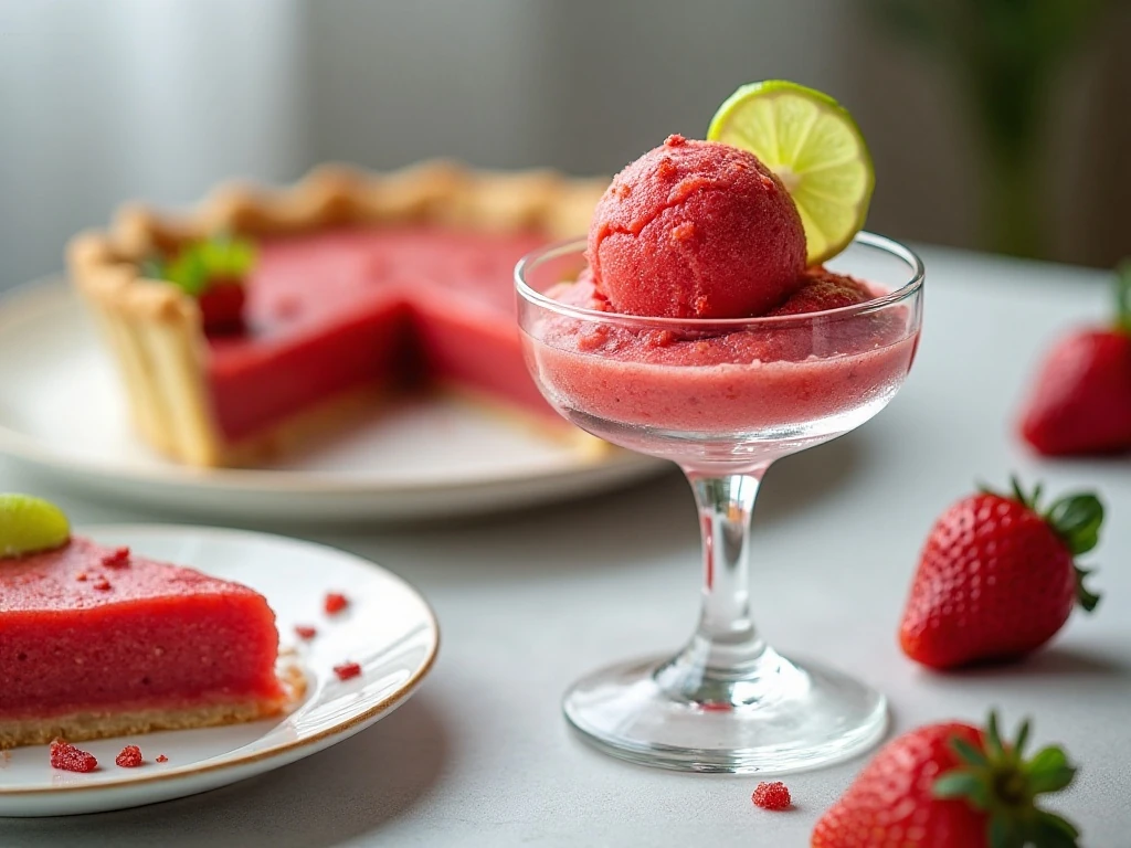 Strawberry kiwi lime sorbet served with fruit desserts