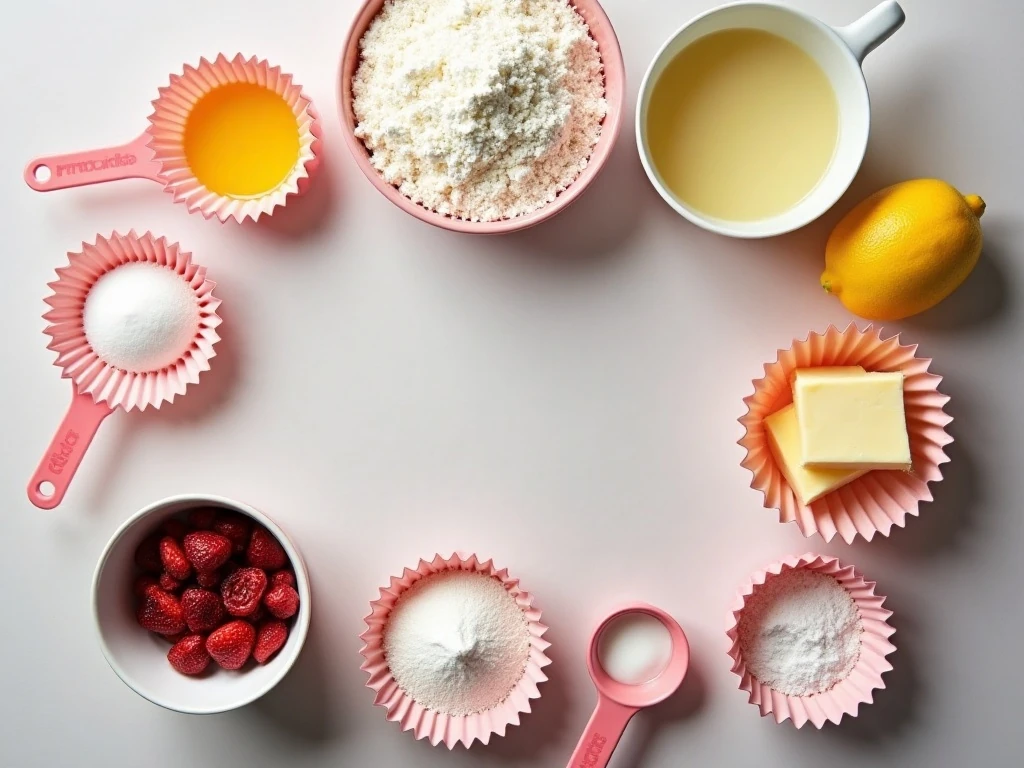 Ingredients for homemade strawberry lemonade cupcakes