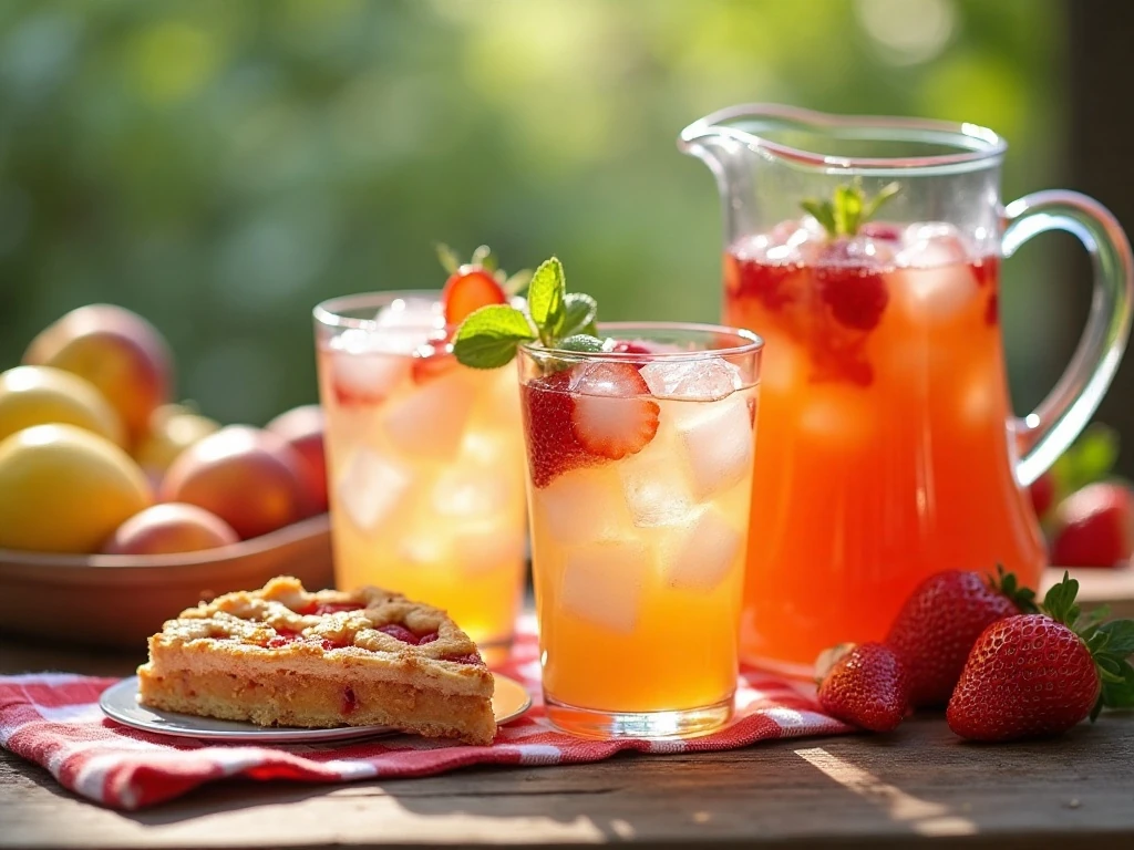 Strawberry nectarine lemonade served with pie at a summer gathering