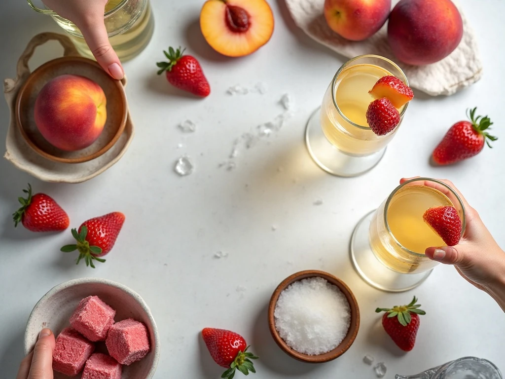 Ingredients for a strawberry peach wine slushie