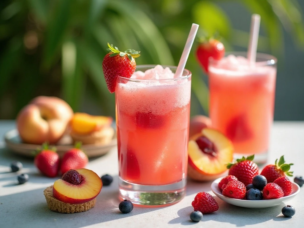 Strawberry peach wine slushies served with summer desserts