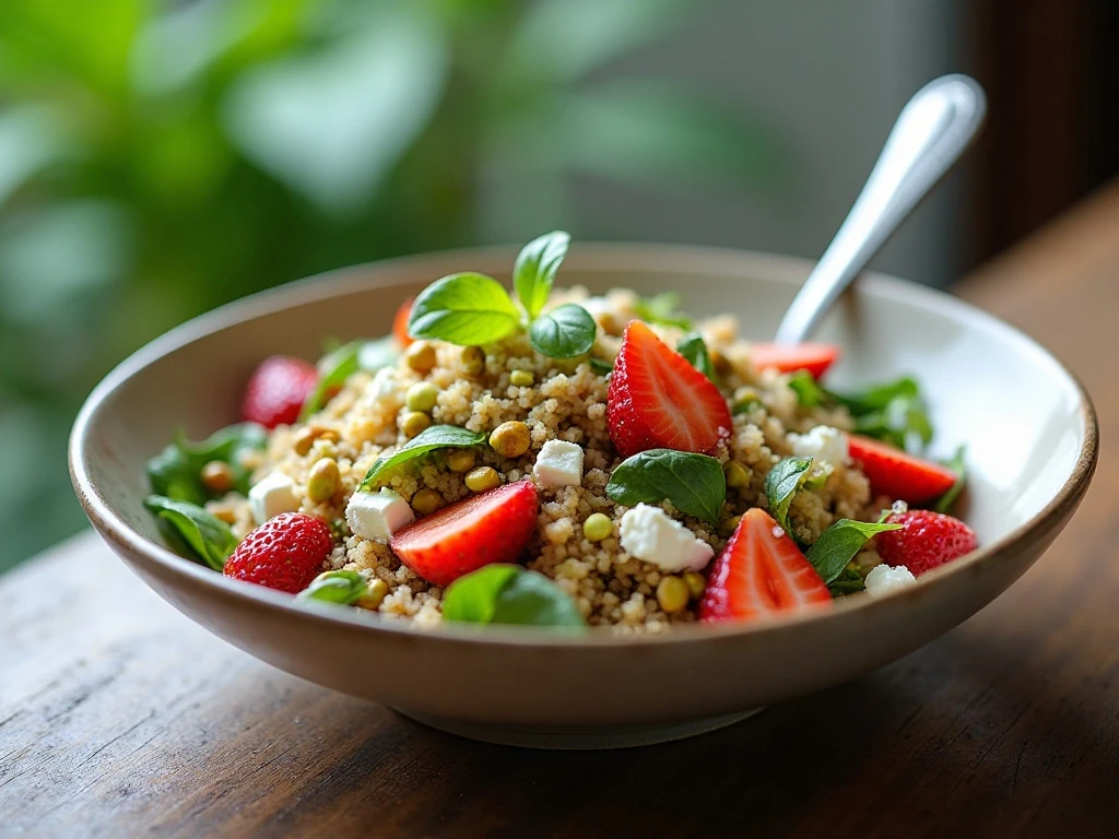 Ready-to-serve strawberry pistachio quinoa salad