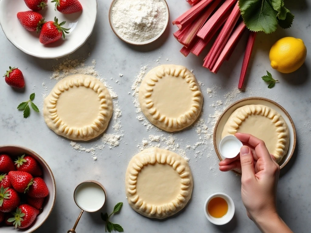 Ingredients for easy strawberry rhubarb pie