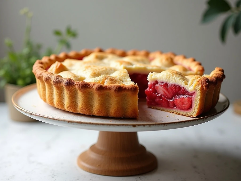 Cooled strawberry rhubarb pie ready for storage or serving