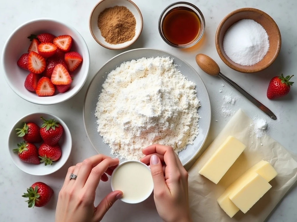 Ingredients for strawberry shortcake scones