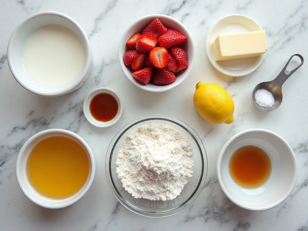 Measured ingredients for homemade strawberry sweet rolls