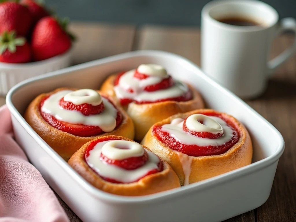 Fresh strawberry sweet rolls with cream-cheese icing