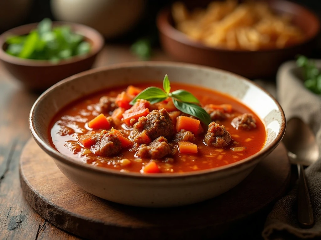 A cozy bowl of homemade stuffed bell pepper soup