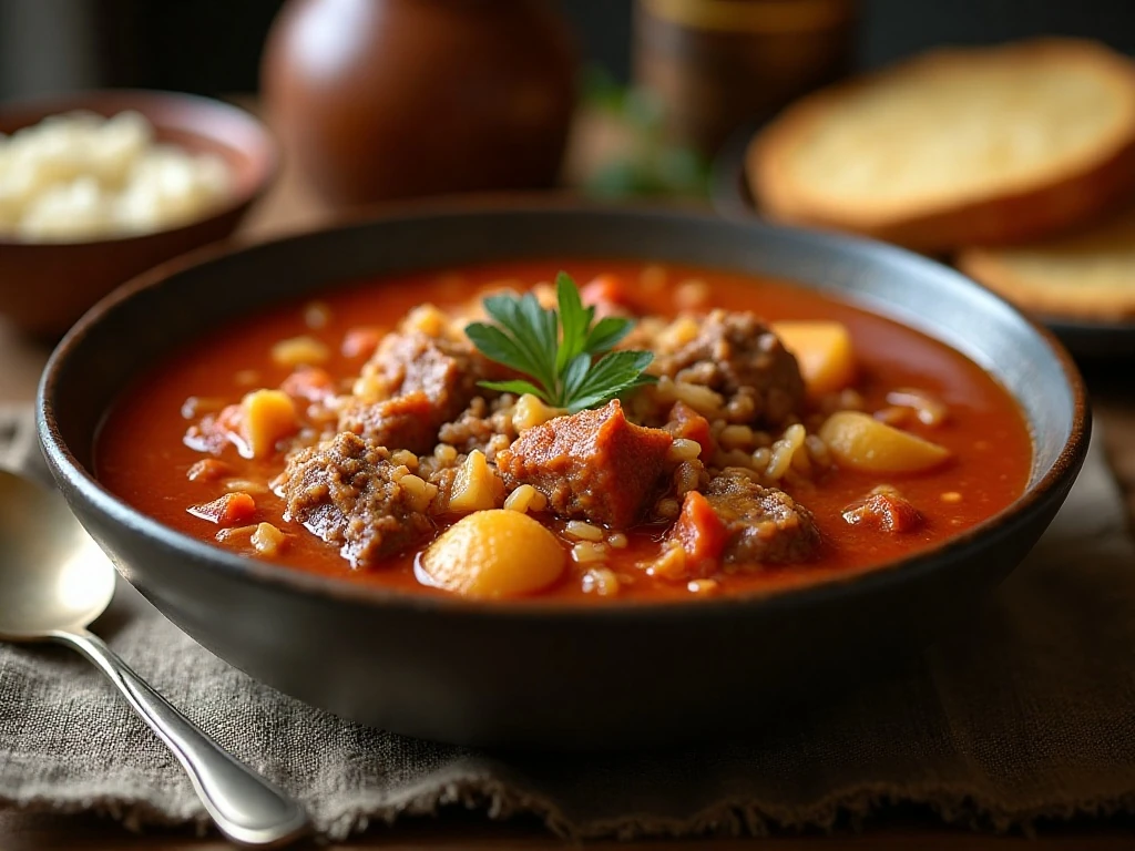 Hearty stuffed cabbage soup served as a comforting dinner