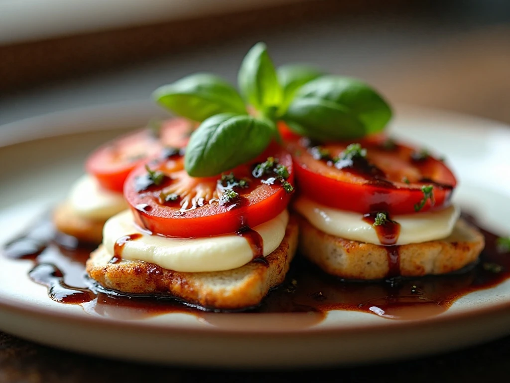 Reheated stuffed Caprese chicken with balsamic glaze and basil