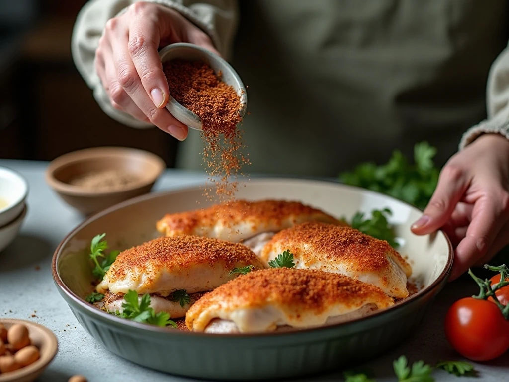 Seasoned stuffed chicken breasts ready for baking