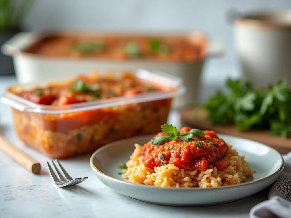 Stuffed pepper casserole portioned for leftovers and meal preparation