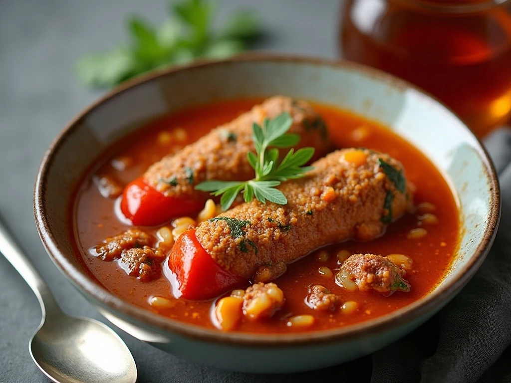 Stuffed pepper soup served with extra broth for reheating leftovers