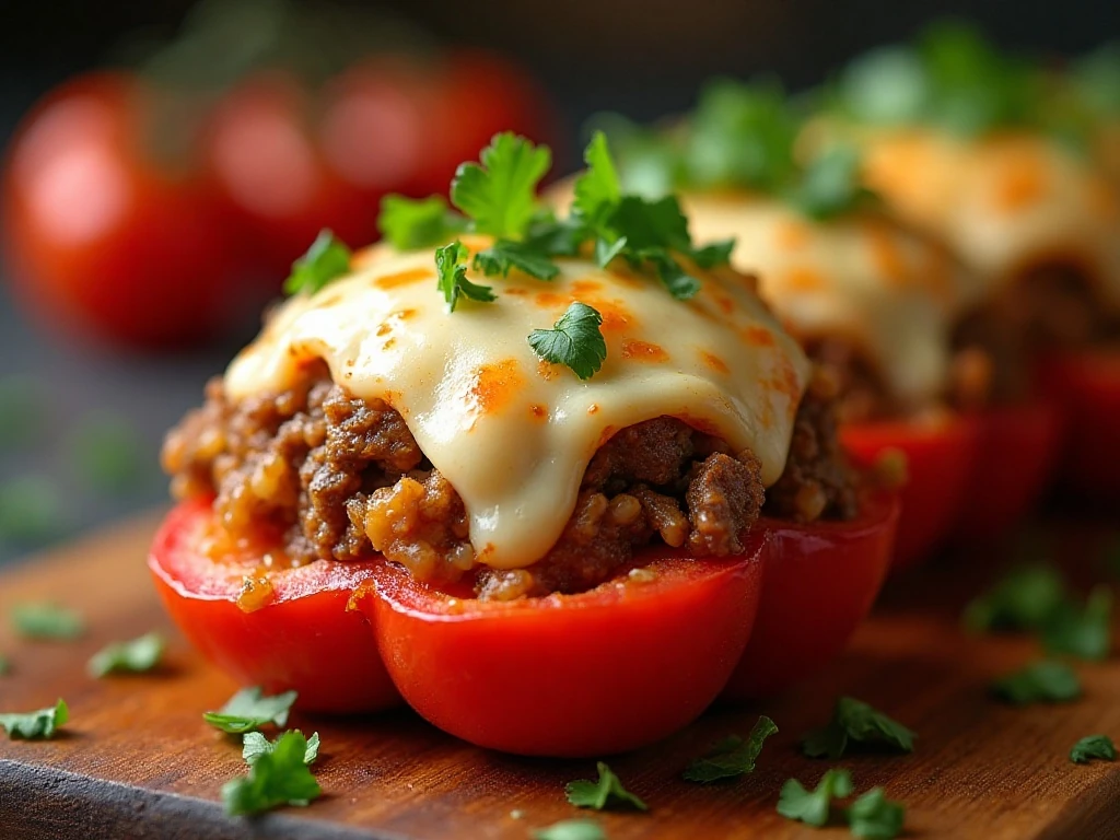 Cheesy stuffed pepper garnished with fresh parsley
