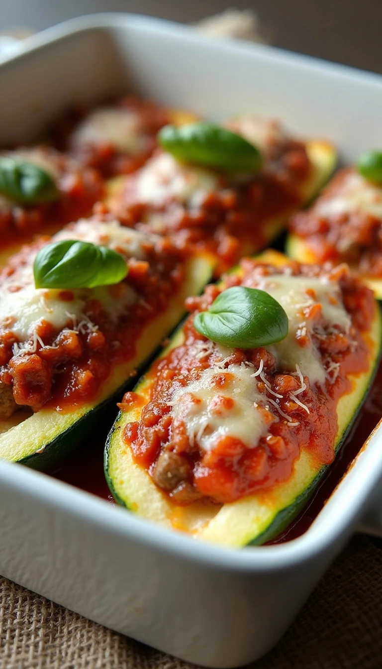 Easy Stuffed Zucchini Boats Recipe with Beef, Marinara, and Mozzarella