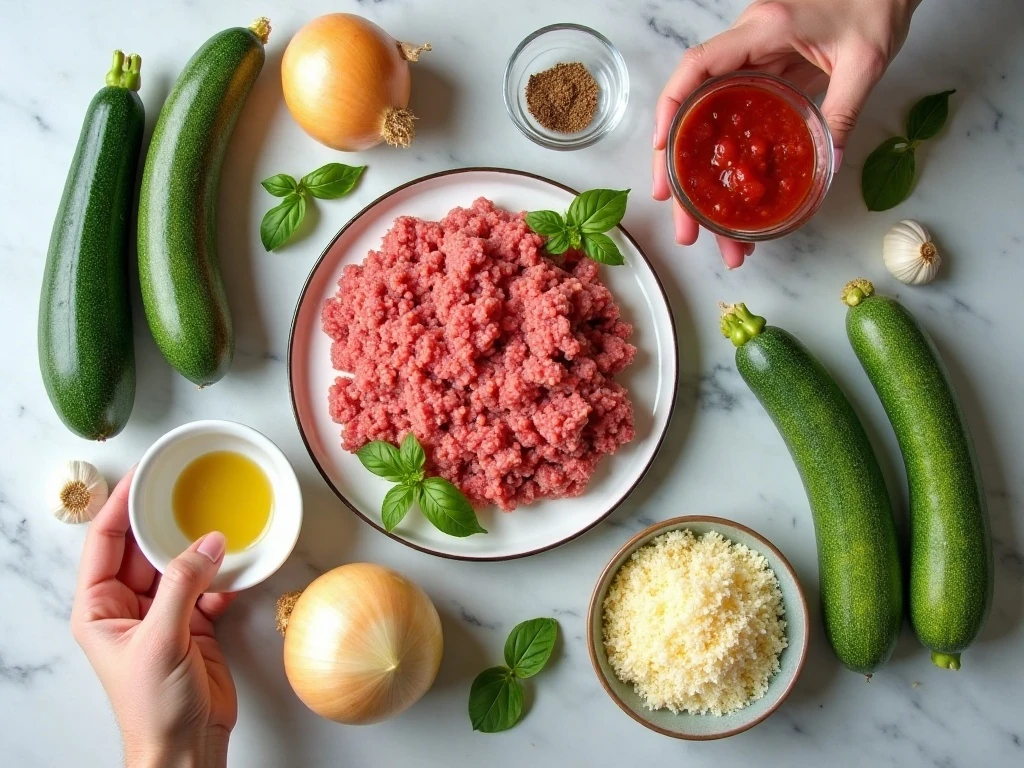 Ingredients for easy stuffed zucchini boats