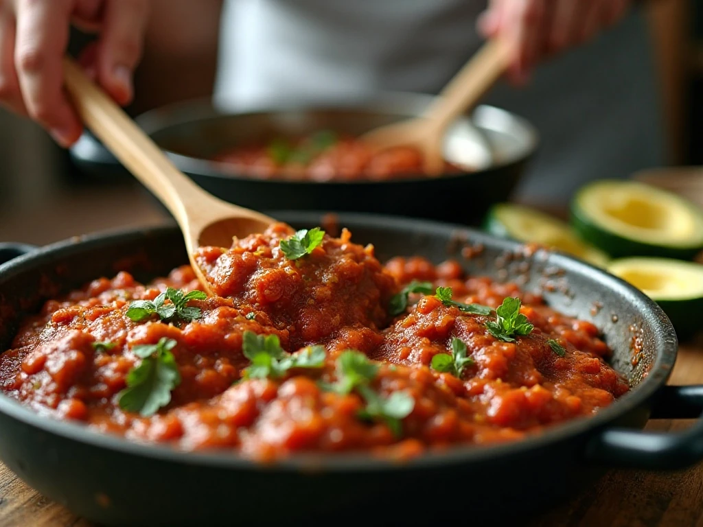 Preparing the savory filling for stuffed zucchini boats
