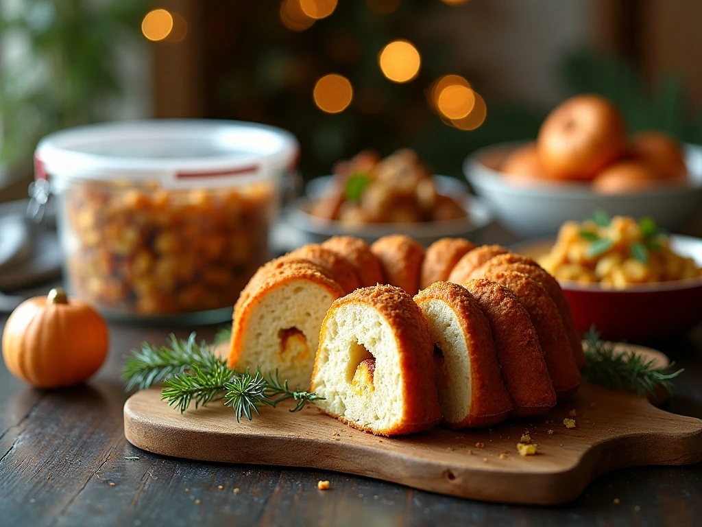 Bundt-pan stuffing prepared for holiday serving and leftovers